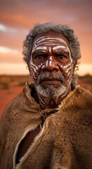 AI-generated portrait of an australian aboriginal man in traditional garb