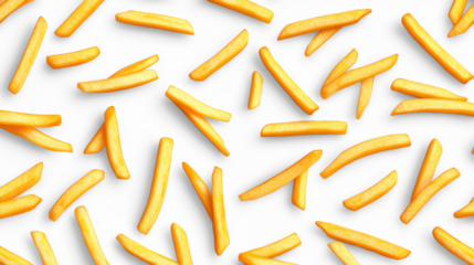 Crispy French Fries Scattered on Transparent Background