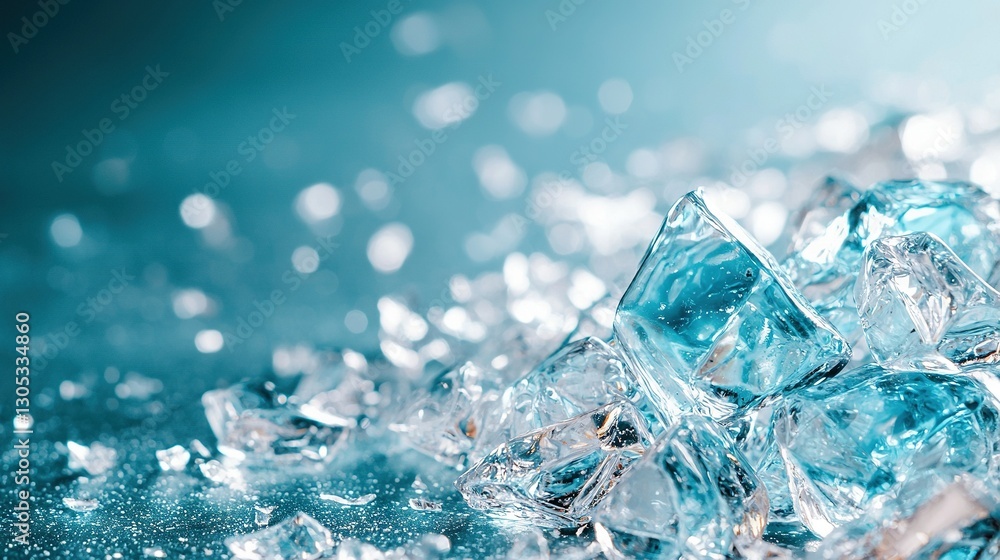 Poster a stack of ice cubes resting atop another stack of ice cubes on a table