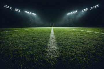 Obraz premium an american football field illuminated by bright stadium lights at night,