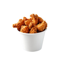 fried chicken in a pure white bucket isolated on a transparent background, in a PNG format