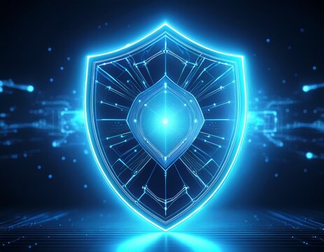 ethereal blue digital shield pulsating constellation neon light power