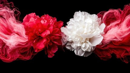   Red and white flowers on a black background