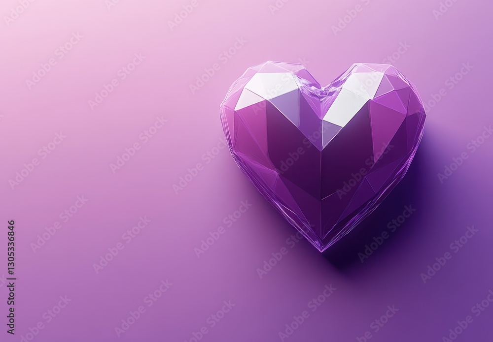 Aufkleber geometric heart in purple tones designed with angular facets set against a smooth background for rom