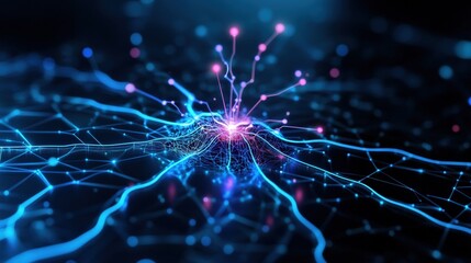 Dynamic digital network visualization virtual space graphic art high-tech environment close-up complex web interaction