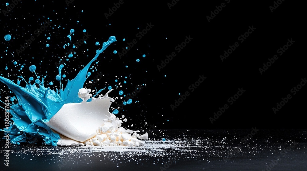 Poster a milk splash on a dark background appears in the image