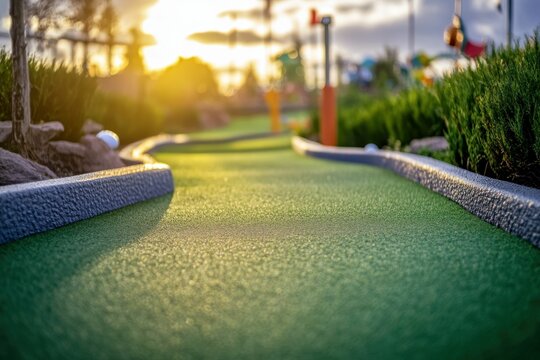 Mini Golf Course under Sunny Sky: Park Fun with Miniature Golf Game