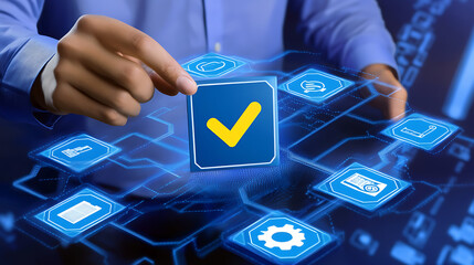 Digital Transformation Approval Icon Business Technology Solutions Connectivity Innovation Global Network Data Management Security Artificial Intelligence