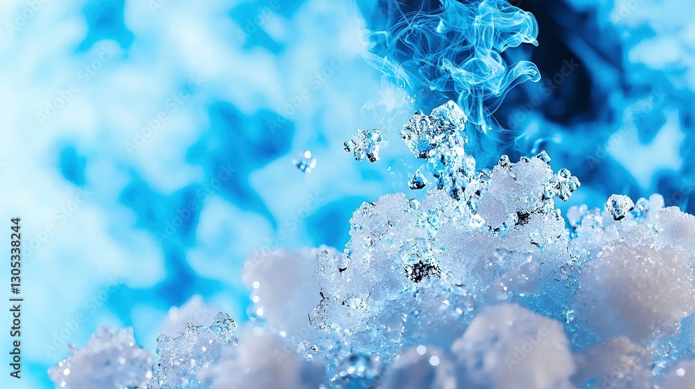 Poster a zoomed-in picture of a blue-and-white background featuring water bubble patterns on both sides, wi