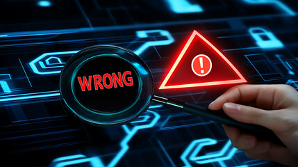 Cybersecurity Error Detection Wrong Data Magnified in Digital System for Business Solutions Error Alert in Technology Network Background
