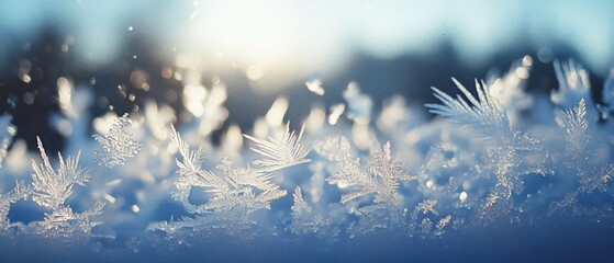 Frosty crystals shimmer in the morning light, painting a delicate masterpiece of icy beauty and nature's intricate designs.