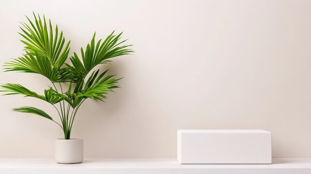 Minimalist display of a white rectangular box on a smooth surface indoor still life modern aesthetic