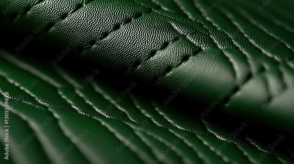 Poster a detailed image of green leather with a texture and stitching pattern