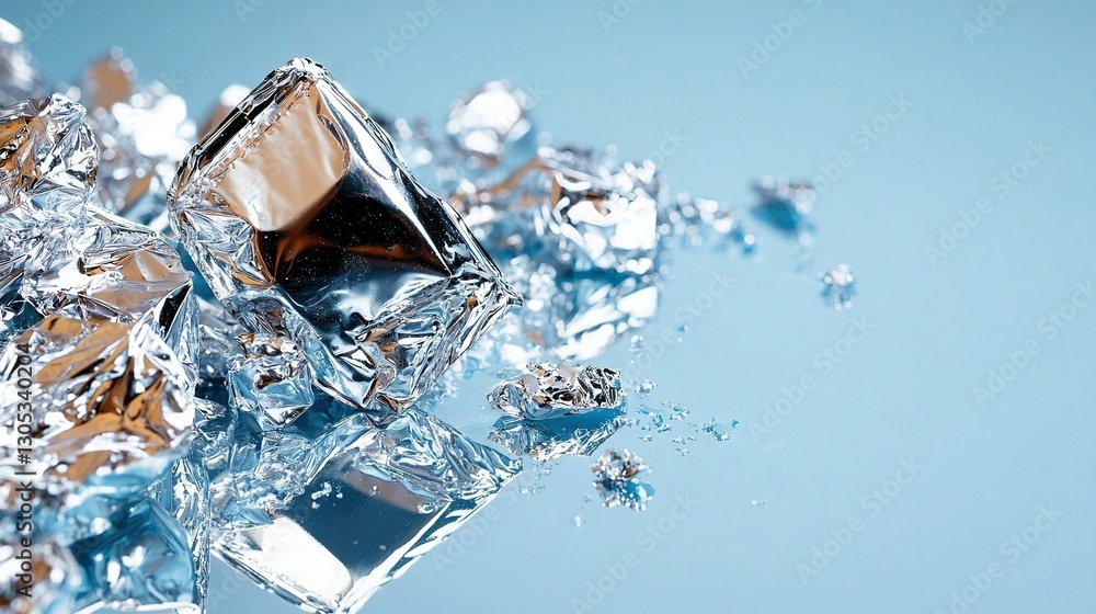 Poster a group of ice cubes stacked on top of each other with a bottle positioned between them