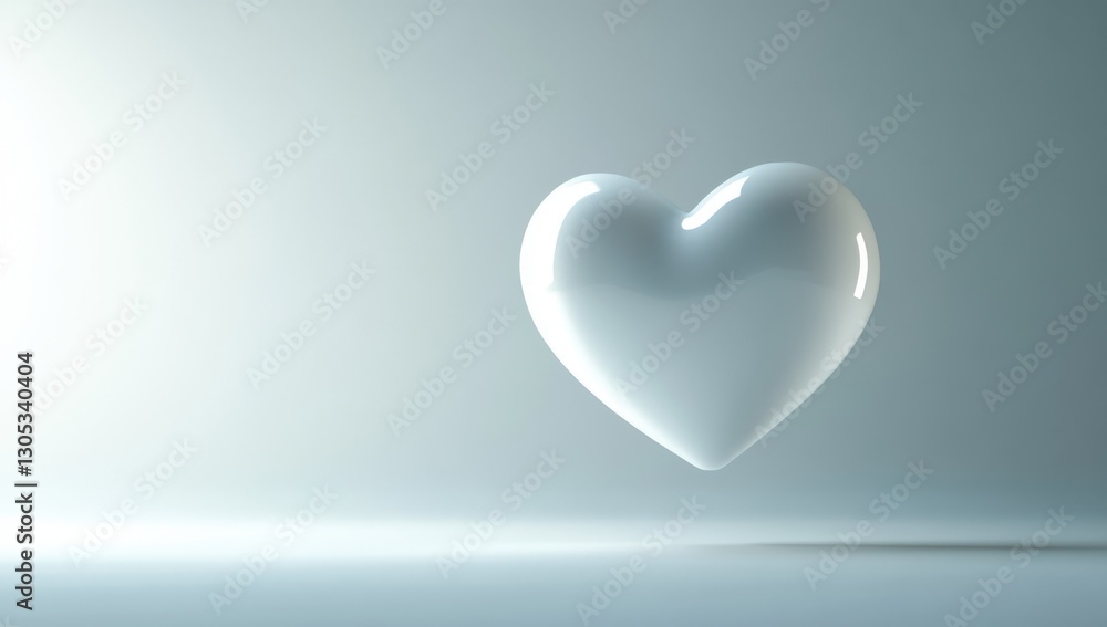 Poster glossy white heart floating in soft light with minimalist background for love and affection themes i