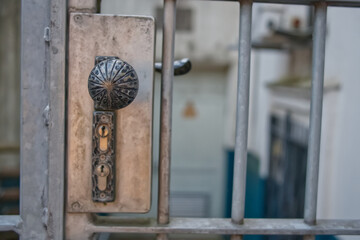 Ornate Metal Door Handle on a Gated Entrance