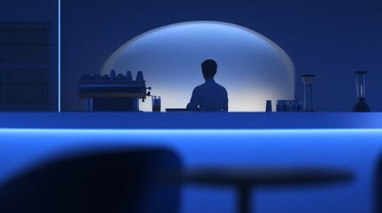 Fototapeta premium Silhouette of a bartender in a stylish bar.