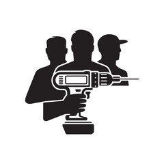 Black and white icons, power tools, electric drill silhouettes, logo vector 