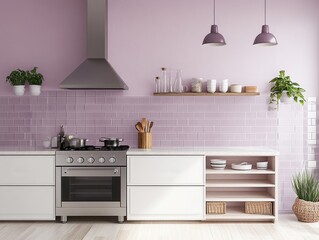 Fototapeta premium A modern kitchen featuring a stainless steel stove and plants