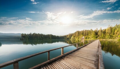 Obraz premium wooden bridge on the lake wooden pier landscape