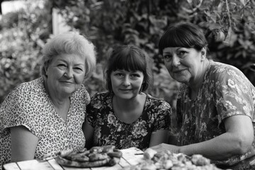 Multigeneration Family Portrait Enjoying Outdoor Barbecue in the Garden