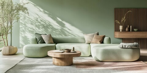 A modern living room interior design featuring furniture and decor