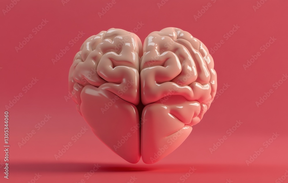 Poster heart shaped anatomy of brain formed with soft and smooth textures in a soft pink color, capturing t
