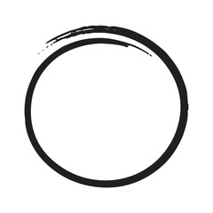 Black ink brush stroke circle isolated on white background.