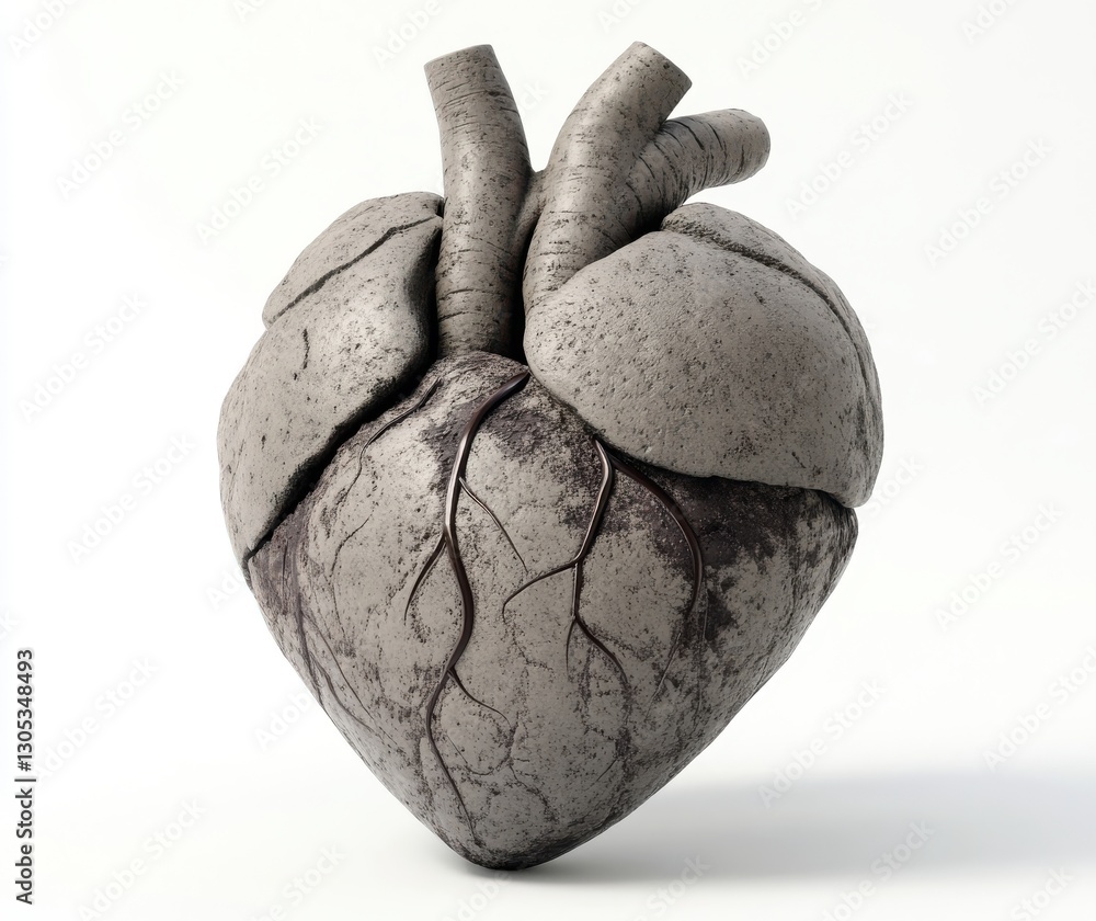 Poster intricate gray heart sculpture displaying unique texture and artistic details in modern design for c