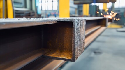 Close-up of metal beams being welded in a high-tech workshop digital