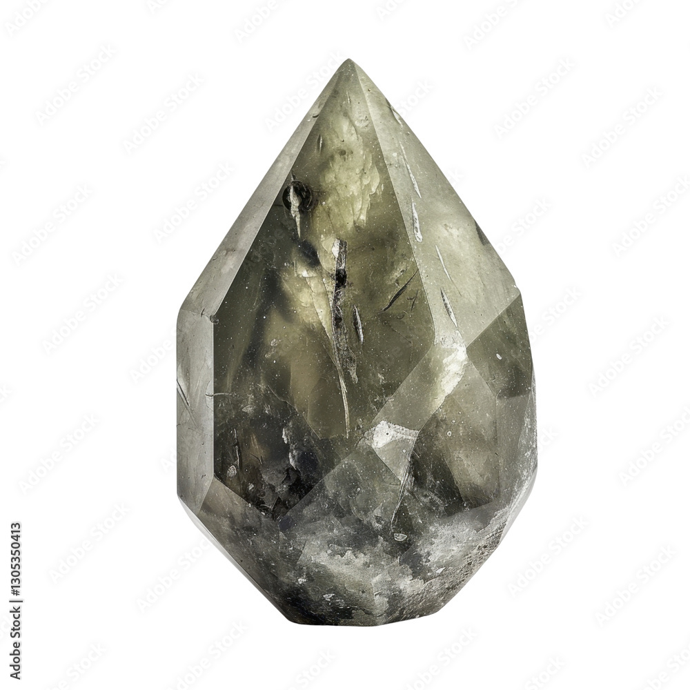 Poster beautiful green crystal with pointed shape, showcasing unique internal patterns and textures, perfec