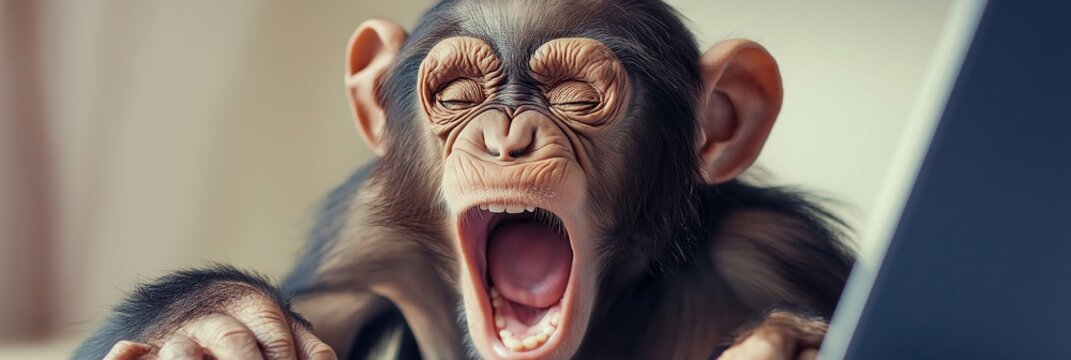 A playful monkey caught yawning reveals a moment of honesty and humor.