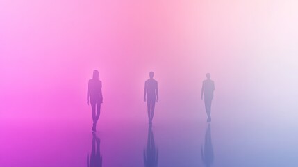 Fototapeta premium Silhouettes in vibrant pastel fog atmosphere.
