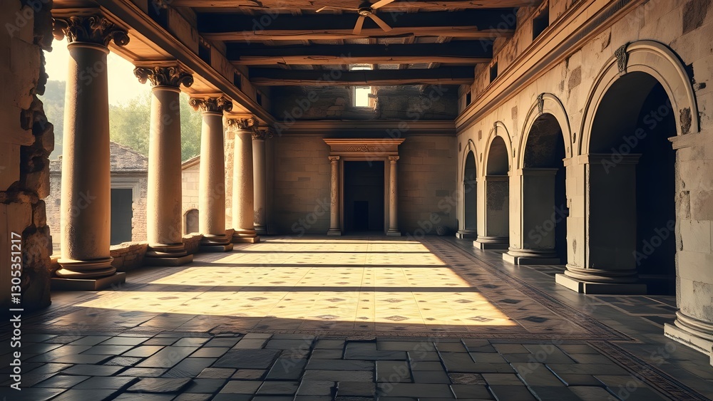Aufkleber beautiful interior of an ancient architectural space featuring elegant columns and arches, illuminat