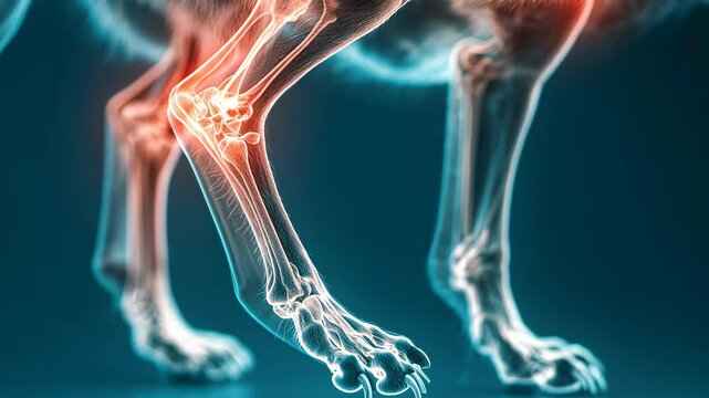 Exploring canine anatomy through a detailed look at dog skeletons and joint movements in motion