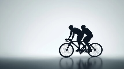 Obraz premium Silhouettes of two cyclists on a bike.
