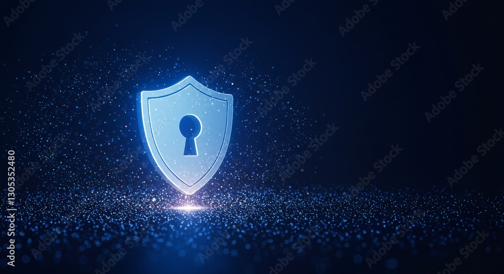Poster digital cybersecurity shield with keyhole. data protection and privacy concept with glowing shield s
