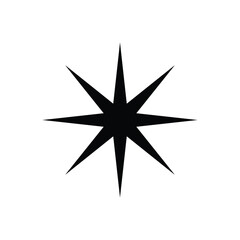 Black Star, Twinkling stars, Sparkles, Shining burst, Sun, Moon phase. Vector star on white background	
