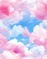 Fototapeta premium Soft Pink and Blue Sky with Fluffy Clouds, Dreamy Abstract Pattern in Artistic Style