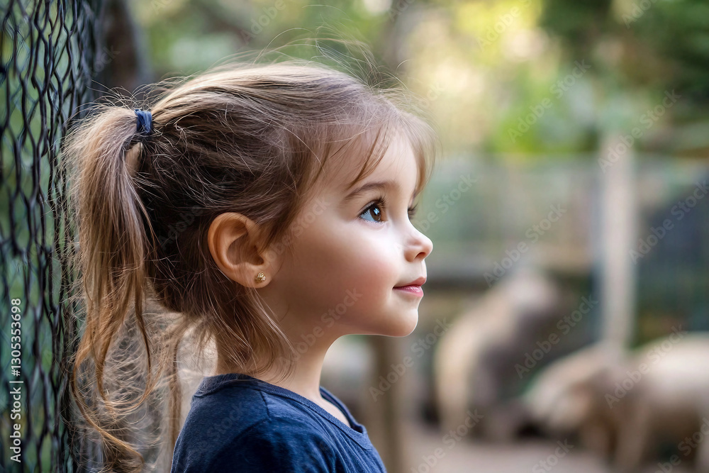 Poster image of a young person observe wild life in zoo generative ai