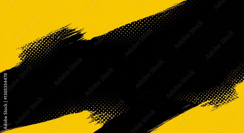 Wall mural black and yellow abstract background with brushstroke and halftone style