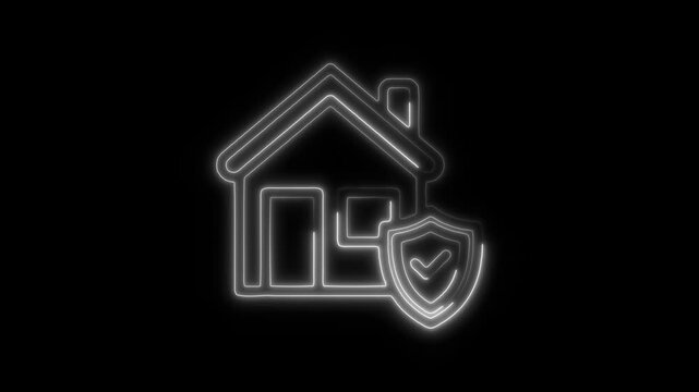 Glowing neon home security  icon isolated on black background. HD Video motion graphic animation icon