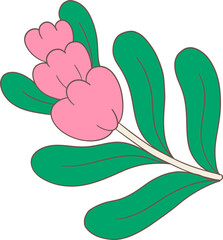 groovy retro easter bunny and spring flower elements.