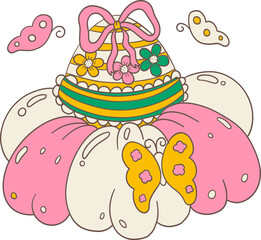 groovy retro easter bunny and spring flower elements.