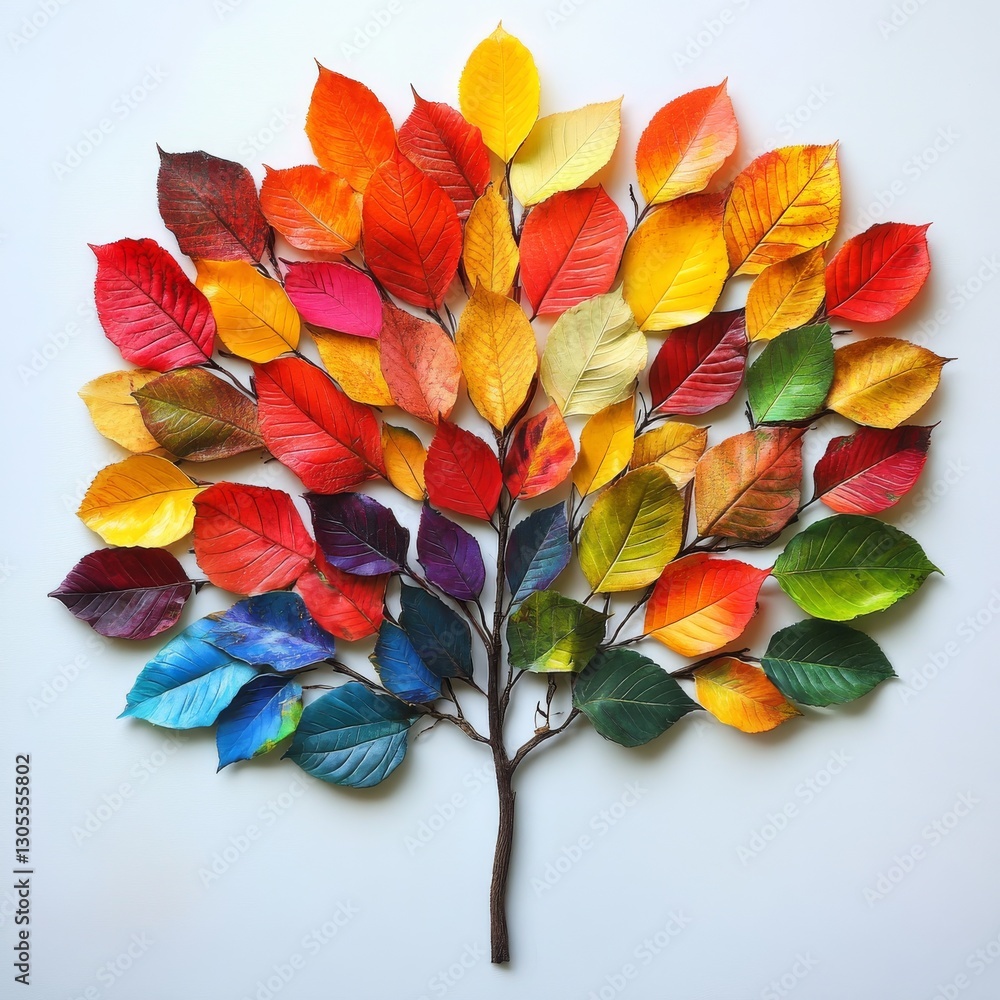Poster abstract autumn tree: a vibrant display of colorful leaves arranged in a stylized tree formation aga