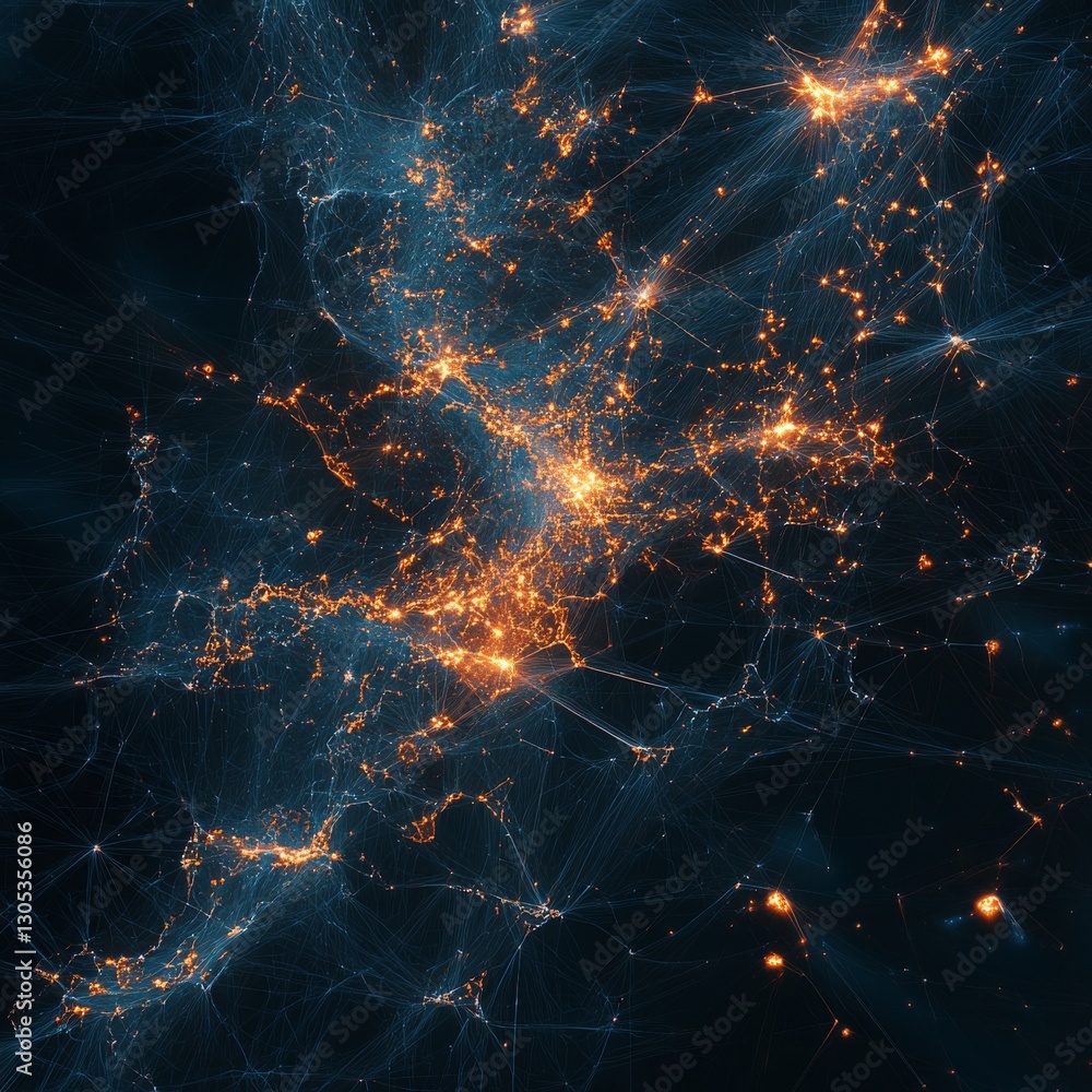 Aufkleber Abstract Network of Light: A Constellation of Data Points and Interconnected Lines on a Dark Background