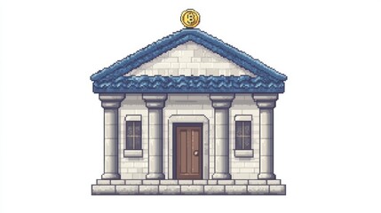 Obraz premium Pixelated ancient building with coin