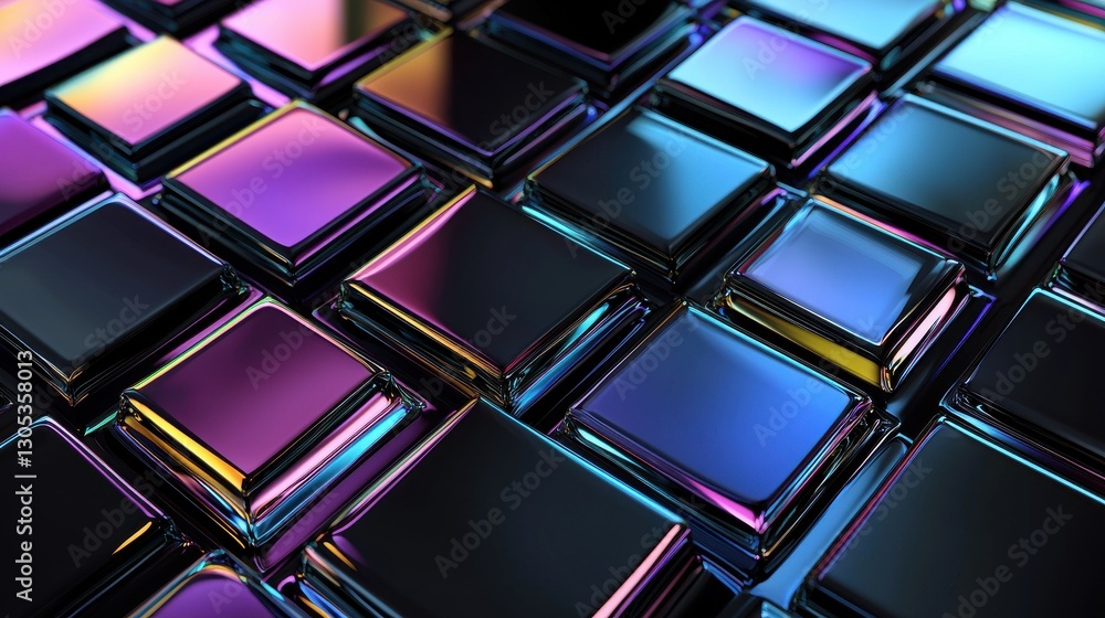 Poster abstract 3d black background wallpaper with glass square layer effect and holographic gradient rende