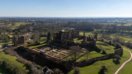 Kenilworth Castle ruins and Elizabethan Garden dominating Warwickshire countryside