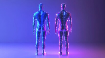 Two digital human figures in vivid colors.